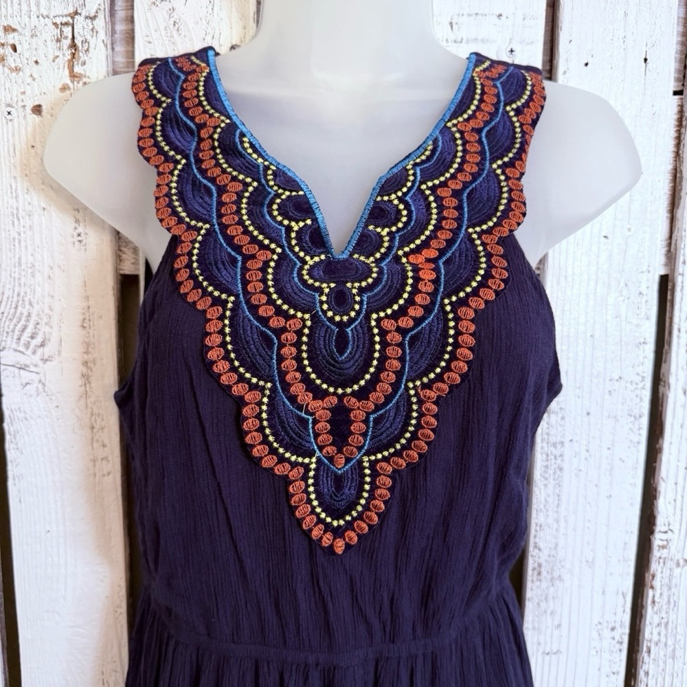 Charlotte Russe Embroider Dress‎ Small Blue Sleeveless Boho Autumn Wedding Guest